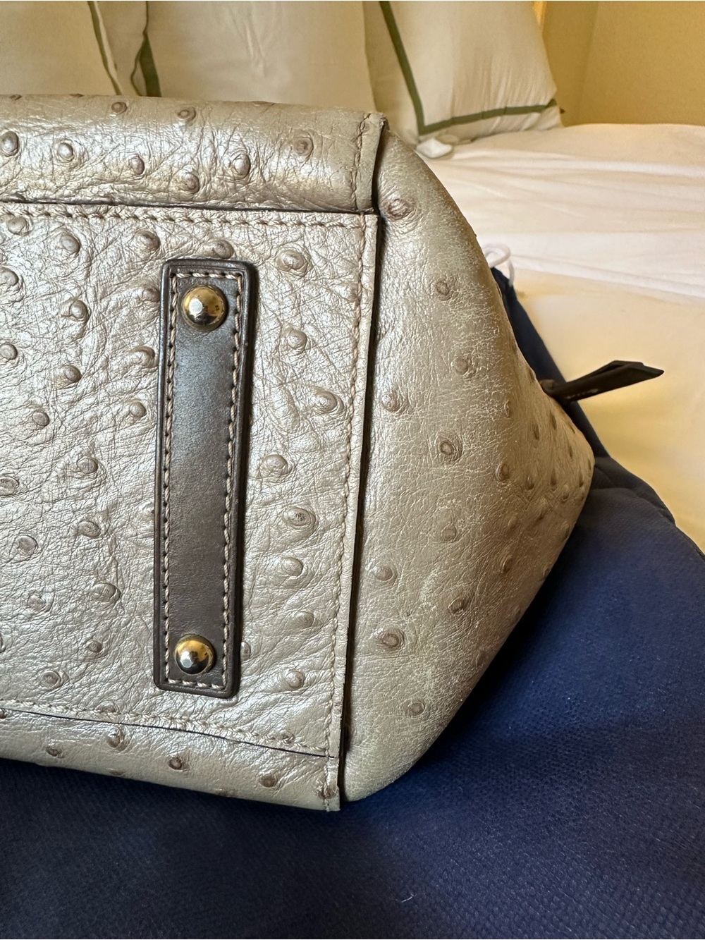 Dooney & Bourke Metallic Cream Ostrich-Embossed Tote with Wallet - Picture 8 of 13